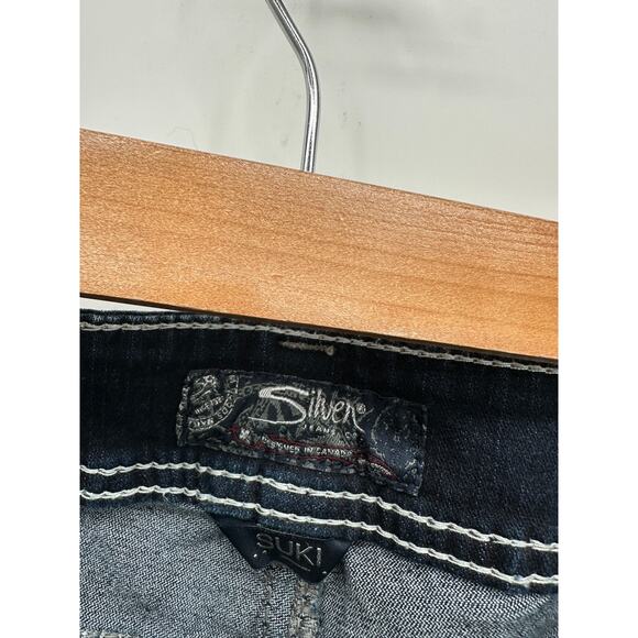 Silver Suki Mid Capri Denim Jeans Womens Size 33 Dark Wash High Waisted - Picture 6 of 9